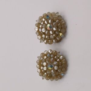 Vintage tan/cream colored beaded clip-on earrings
